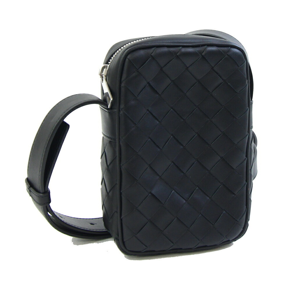 BOTTEGA VENETA Black Leather Intrecciato Shoulder Bag